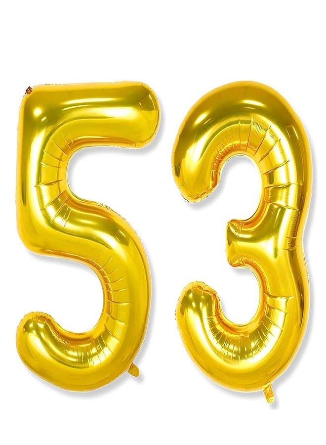 أون بلو بالون ذهبي لامع على شكل الرقم 53، مقاس 32 بوصة، مناسب لأعياد الميلاد، والذكرى السنوية، والخطوبة، والزفاف، وحفلات الوداع. - Image 1